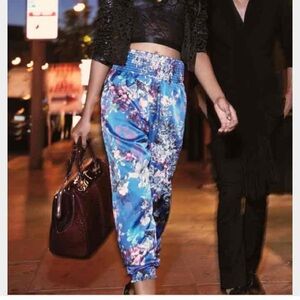 bebe Harem Pants Blue Floral Silk Cotton y2k 2000s S